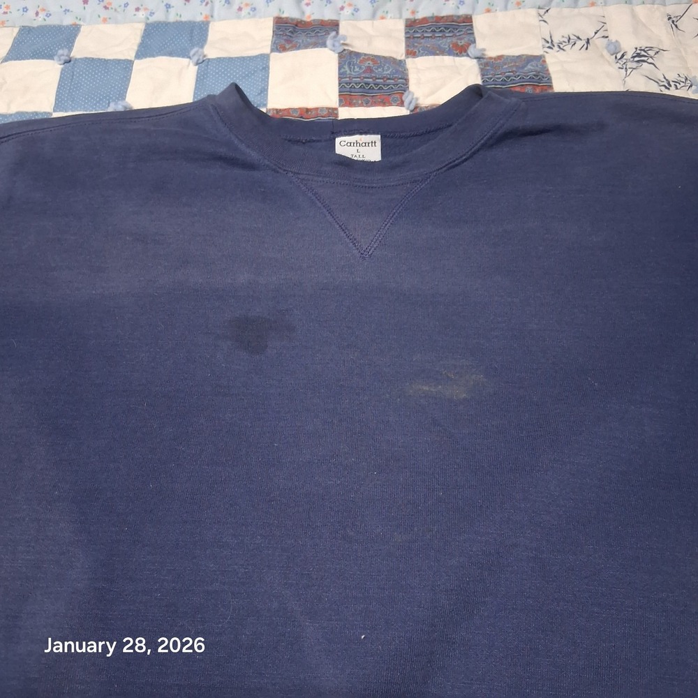 Carhartt V Stitch Dark Blue Sweatshirt Size Large Tall LT Crew Neck Distressed - Picture 4 of 9